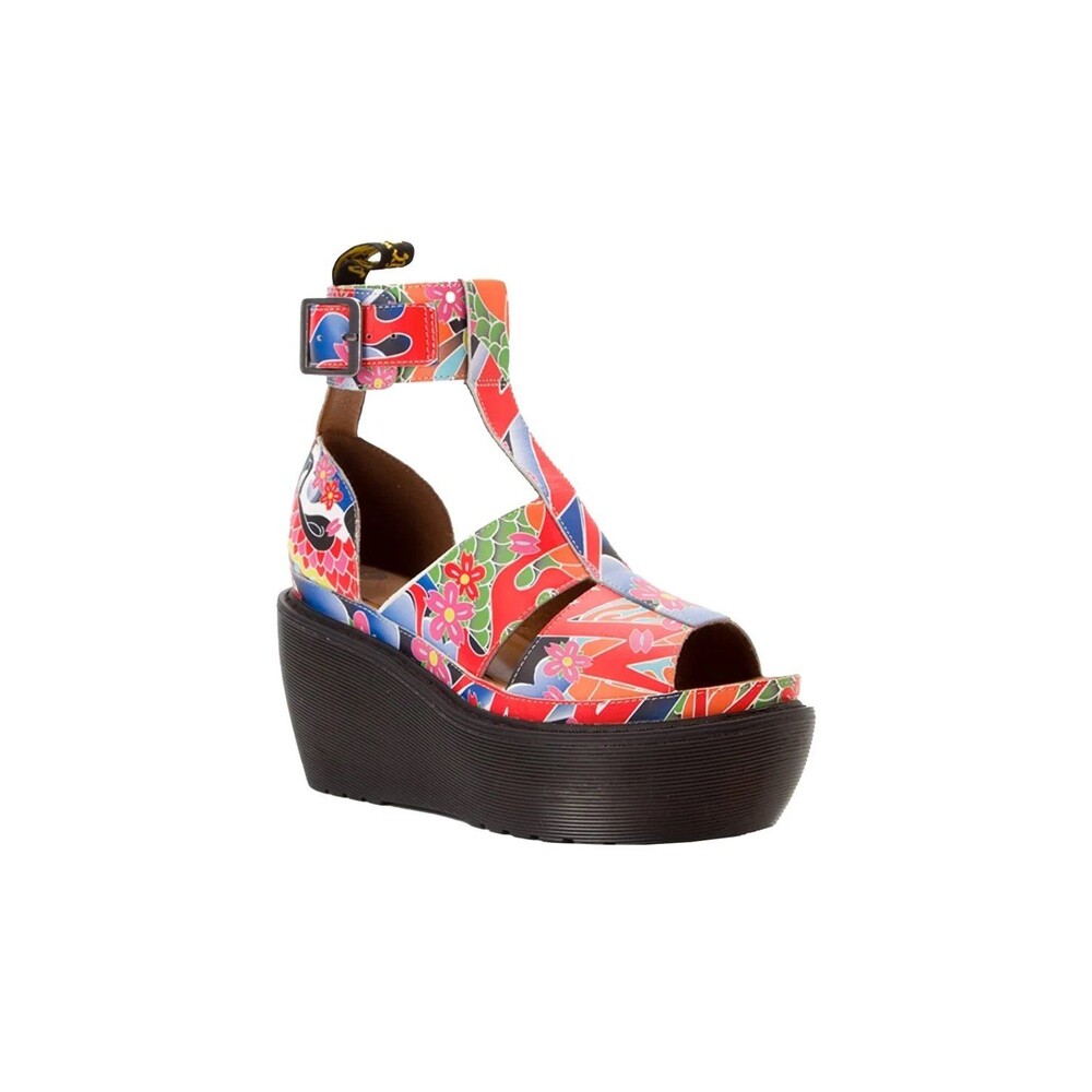 Rare Vintage Dr. Martens Bessie Psychedelic Tattoo Koi Wedge Platform Sandals 11